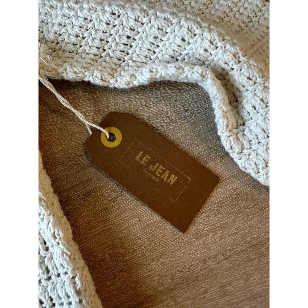 Le Jean NWT Linen Crochet Top in Sand Size 4 Half Sleeve Sweetheart Neckline - Picture 4 of 11
